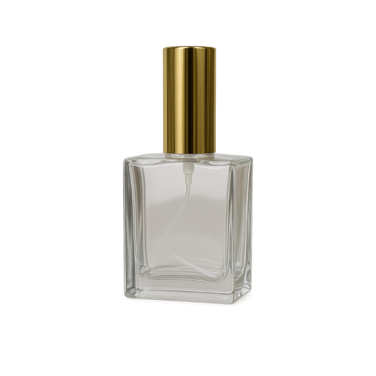 Envase Vidrio Perfumero Cuadrado Jasmar con Atomizador y Tapa de Aluminio