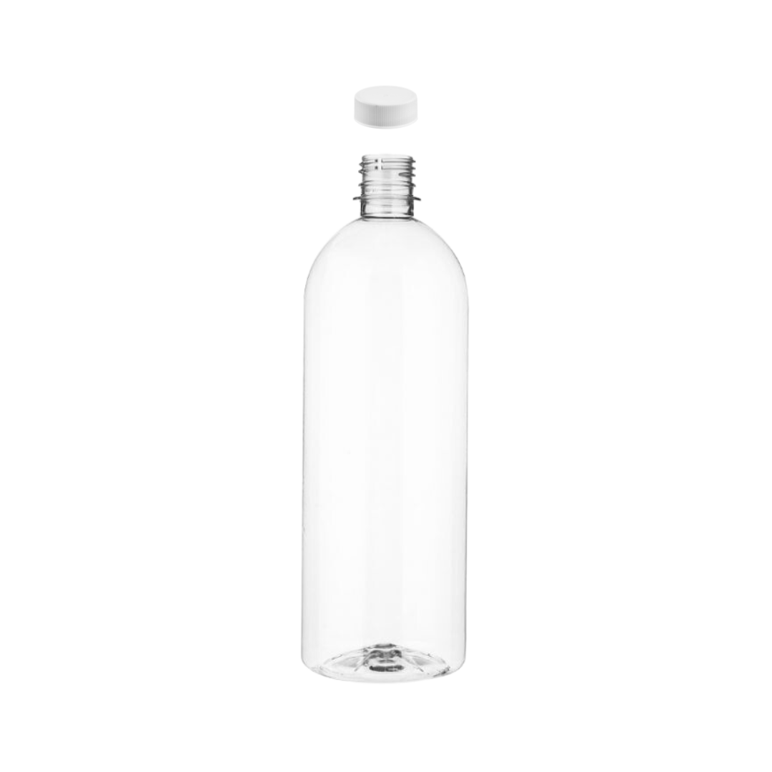 Botella Boston de Plastico PET con Tapa Plana