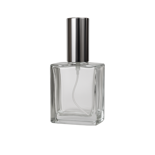 Envase Vidrio Perfumero Cuadrado Jasmar con Atomizador y Tapa de Aluminio
