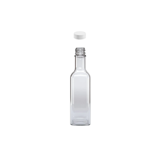Botella Cuadrada de Vidrio miniatura de R24/410 de 100ml con Tapa de Polipropileno