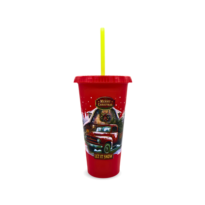 Vaso Liberty Navideño 24oz con Tapa y Popote