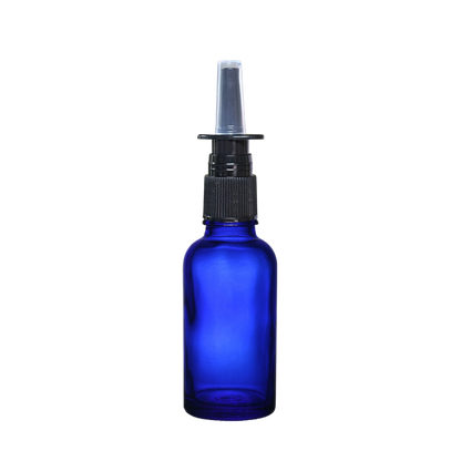 Frasco de Vidrio Multiusos Azul R18 con Tapa Atomizador Nasal en color Blanco